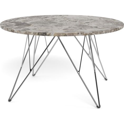 Mesa de centro Norsica 820, Gris + Plata, 46x0x0cm, Diámetro: 80, Mármol, Redonda