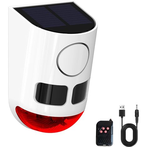 Détecteur de Mouvement Solaire extérieur - 110 DB - Bruit Fort - 4 Modes de Fonctionnement - Lumière stroboscopique avec USB - pour la Maison, la Villa, la Cour, Le poulailler, la Ferme, la (1/5)