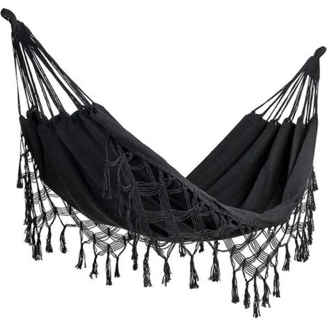 (Nero) Amaca doppia modello - 200 cm x 150 cm - Cotone intrecciato - Uso interno/esterno