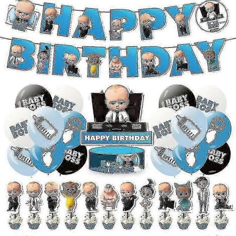Kit de décoration pour fête d'anniversaire Baby Boss - Bannière « Joyeux anniversaire », décorations pour gâteau, ballons - 2025
