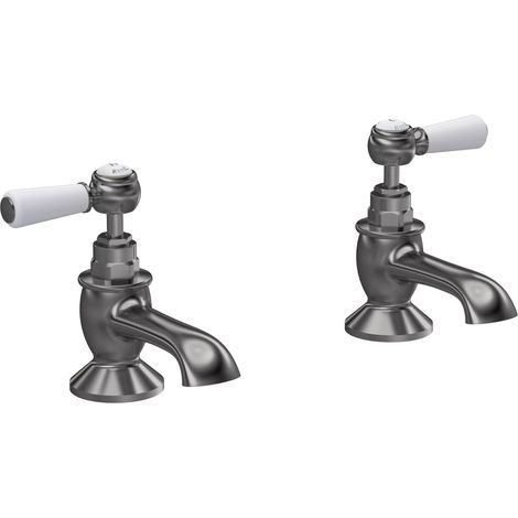 Hudson Reed Topaz Hexagonal Lever Bath Taps Pair - Brushed Pewter