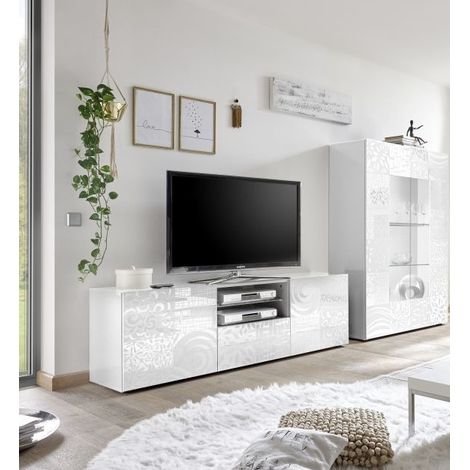 Mueble TV 2 puertas 1 cajón MIREL blanco lacado 181 cm