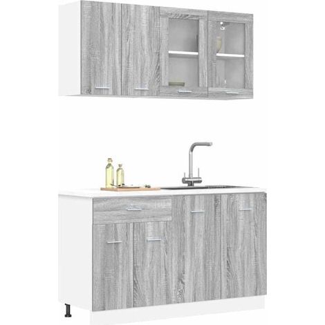 Ensemble de cuisine 4 pièces en bois d'ingénierie, couleur gris Sonoma (1/5)