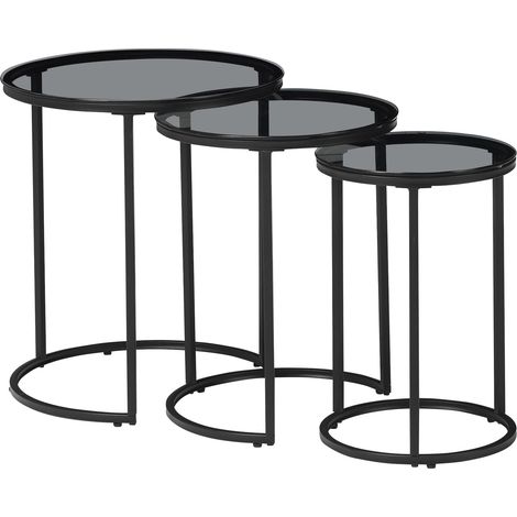 Set de 3 tables d'appoint rondes gigognes verre fumé (1/4)