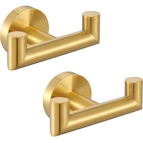 2 Pièces Crochet Mural, Acier Inox SUS 304 pour Peignoir, Porte Serviette Salle de Bain, Accroche Torchon Cuisine, Porte Manteau, Attache Murale, Manteau, Chambre (Doré) (1/5)