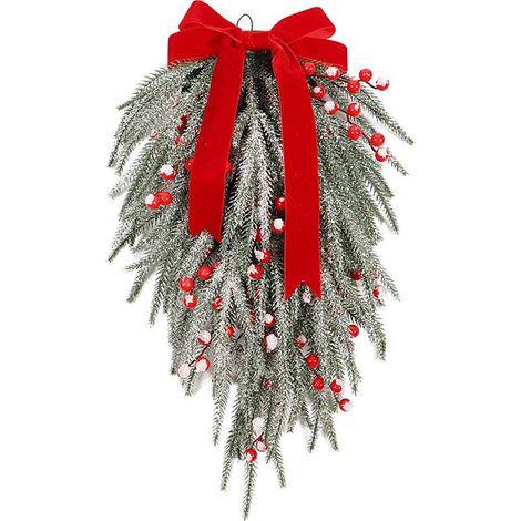 Künstlicher Weihnachtsgirlande aus Zedernholz in Tropfenform mit roten Früchten, künstliche Tropfenform, Dekoration für die Haustür (1/2)