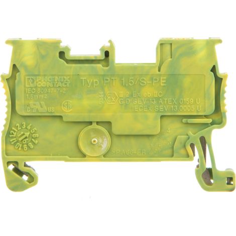 Conector de riel protector de 2 hilos 0,14-1,5 mm2 verde-amarillo PT 1.5/S-PE 3208139