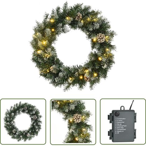 Décoration de Noël - Couronne de Noël avec lumières LED Vert 60 cm PVC -WYW65122 (1/5)