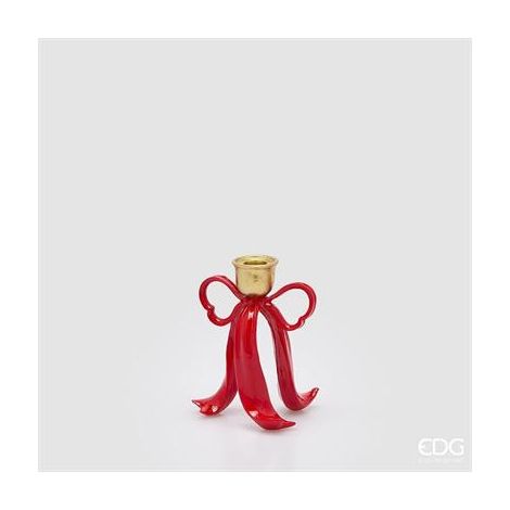EDG Enzo De Gasperi Portacandela Fiocco di Natale H16 cm Rosso Oro – Decorazione Natalizia (1/2)