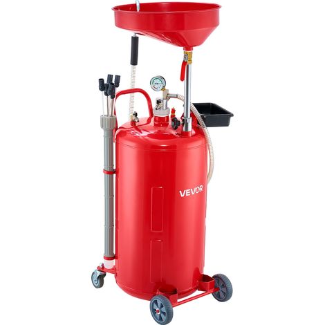 VEVOR Reservoir de Vidange Huile Usagee 79,5 L, Vidangeur Huile Portable Pneumatique avec Entonnoir Reglable en Hauteur, Roues, Drainage Transfert Carburant pour Ateliers Reparation Automobile, Rouge