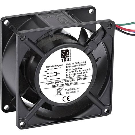 TRU COMPONENTS TC-NA8038-D Ventola assiale 230 V/AC, 120 V/AC 85 m³/h (L x L x A) 80 x 80 x 38 mm
