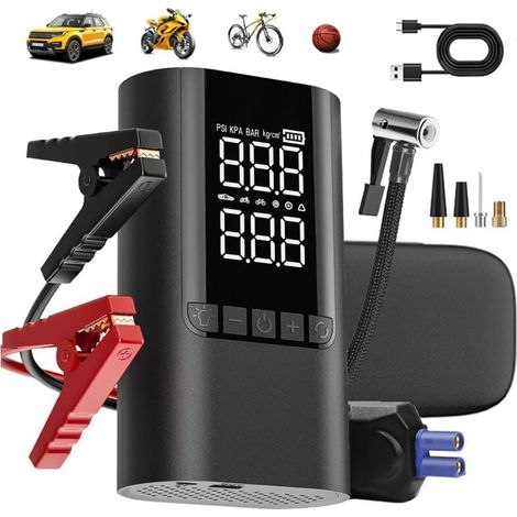 Booster Batterie Voiture 6000A 10000mAh-Démarreur de Batterie 12V Essence & Diesel–Compresseur d'Air 150PSI avec Affichage Intelligent–Chargeur USB Rapide–Éclairage LED & Mode SOS–Portable (1/4)