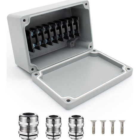 IP66 Aluminium Boîte de Jonction Etanche, 1 in 2 Sorti, avec Borniers, Vis et PG13,5, PG9 Connecteurs Etanches, DIY Perforation Manuelle, Peut Etre Utilisé pour la Connexion par Câble (1/5)