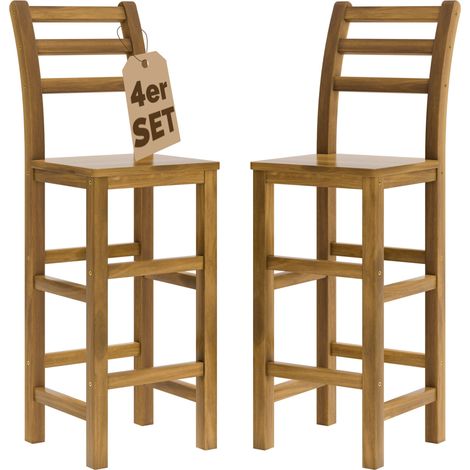 CASARIA® Set of 4 Wooden Bar Stools Set With High Backs Breakfast Counter Kitchen Barstools Dining Chairs with Backrest Ergonomic Design 110kg Capacity Acacia Wood Brown (1/5)