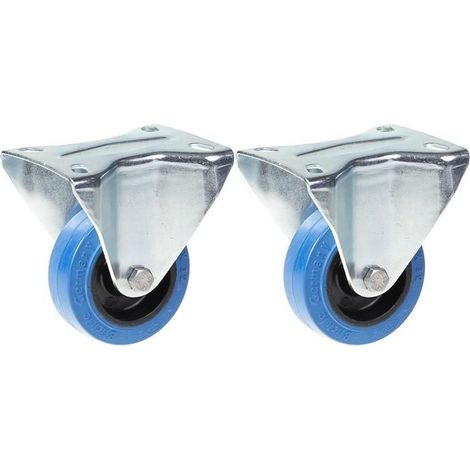 Rollen - 80mm - Blauer Gummi - Fest - Tragfähigkeit 280kg - Set von 2