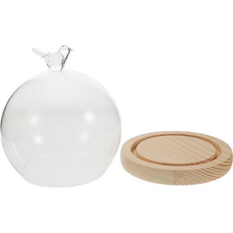 1 Set Couvercles en Verre avec Base en Bois Sphérique Transparent Design DIY Protège Les Renversements Décor de Table Maison (1/5)