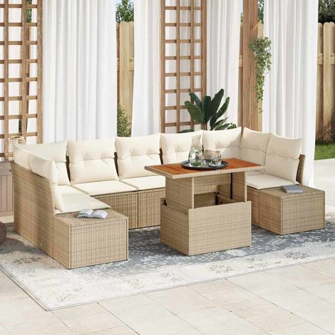 Garten Essgruppe mit Kissen 8 pcs Beige und Creme