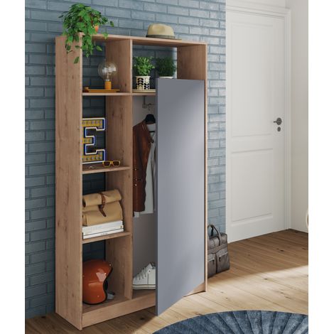 Armario Recibidor Neo acabado roble/gris, 187 cm(alto)100 cm(ancho)35 cm(fondo)