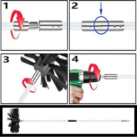 Chimney Cleaning Kit, Chimney Cleaning Brush, Chimney Cleaning Tool with Flexible Rods and Brush Heads, for Fireplace, Pipes, Tumble Dryer (1/4)