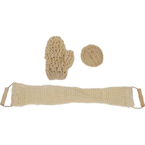 Ensemble de bain et de gommage 3 pièces, gants ménagers, serviette de gommage, sangle dorsale en sisal, ensemble de bain frisbee (1/5)