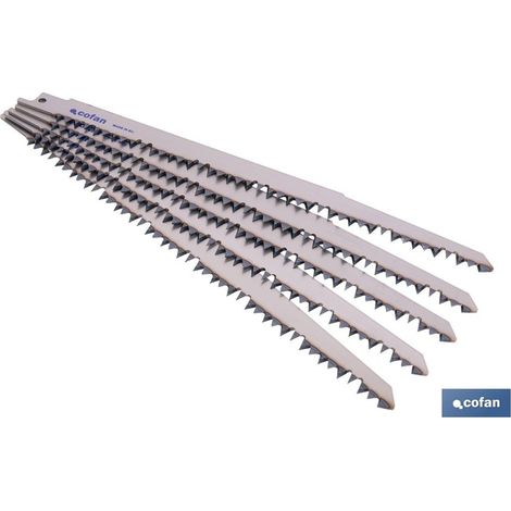 Lame de scie alternative pour bois 220 mm, acier HCS, 4-5 dents par pouce, lot de 5 unités