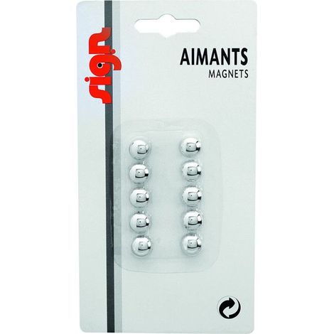 Aimants ronds - SIGN - Ø 9 mm - Métallisé argenté - Force : 3 feuilles - Mixte