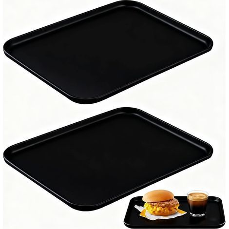 Juego de 2 bandejas para servir - Bandeja rectangular de plástico antideslizante para cocina y restaurante, color negro, 31 x 22 x 1,5 cm. (1/5)