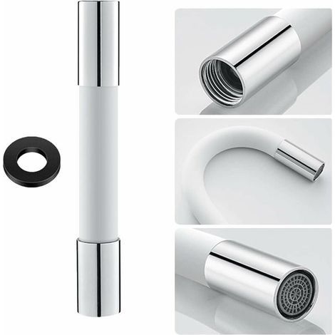 Tuyau d'extension de robinet de forme universelle avec bulleur de filtre (avec joint d'étanchéité) Rotation à 360°, 20cm Blanc (1/4)