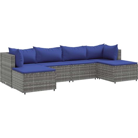 6-tlg. Garten-Lounge-Set mit Kissen Grau Poly Rattan vidaXL (1/5)