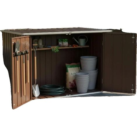 Caja de almacenamiento, resistente a la intemperie, versátil para uso en exteriores, color verde militar. (1/2)