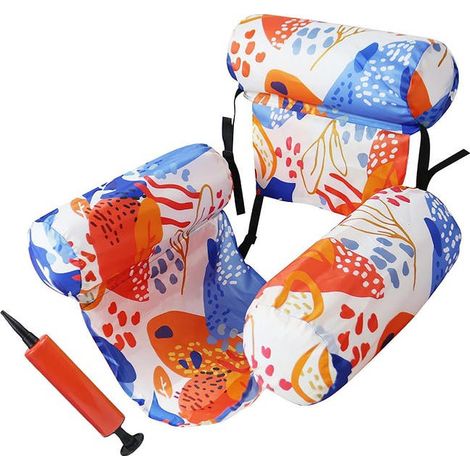Hamac aquatique 3 tubes housse feuille avec pompe gonflage, orange, transat pliable adulte piscine (1/5)