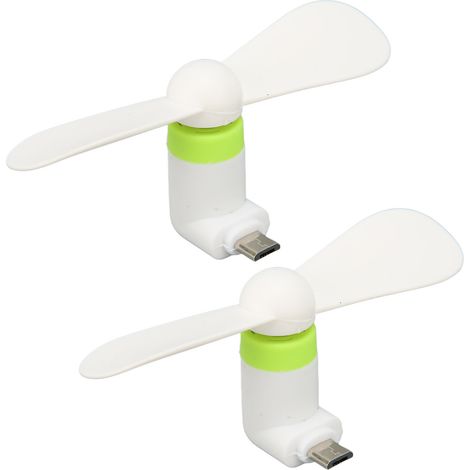 Lot de 2 mini ventilateurs pour téléphone portable 2 en 1, compatibles avec les interfaces micro USB et USB-C, blancs. (1/5)