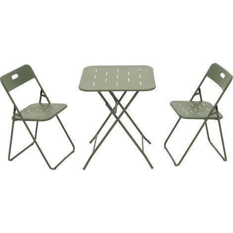 Conjunto mesa y sillas jardín plegable acero 3 piezas OKMYHOME (1/4)