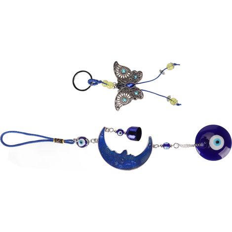 Ornement suspendu Lune aux yeux bleus, pendentif papillon, porte-bonheur, décoration murale, amulette, cadeau (1/5)