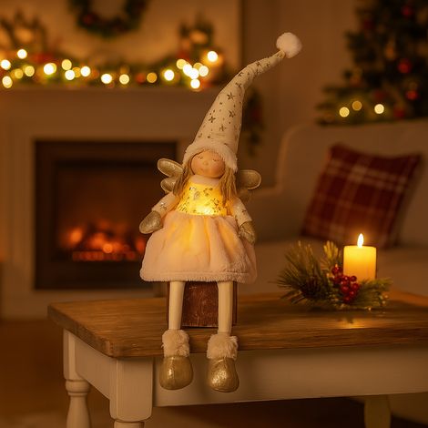 Angelo in tessuto con luci Led color oro per decorazioni natalizie h 69 cm (1/2)