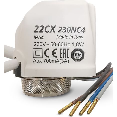 Servomoteur chauffage central 4 fils 230V – M30x1.5 – Normalement fermé NC – Mouvement linéaire – Protection IP54 – Energy Duegi