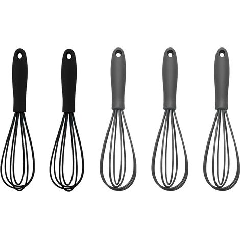 Fouet Cuisine - Ensemble de 5 Fouets Miniatures en Silicone Alimentaire et Acier Inoxydable - Pour Mélanger Œufs Pâte Sauce Crème - Lot de 5 (1/5)