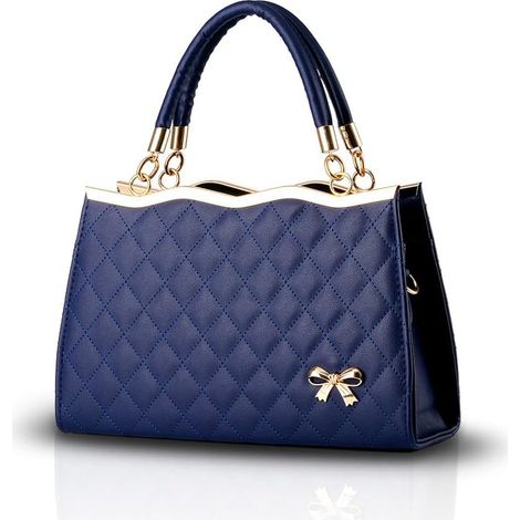 Nouveau sac à main en treillis de diamants en cuir PU souple pour femmes (saphir)