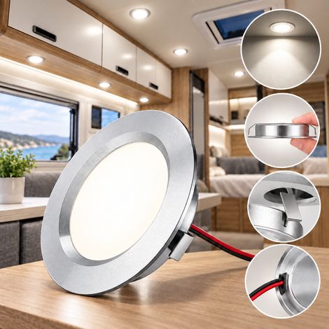 HEMVOR Spot LED encastrable 12 V 3 W lot de 8 ultra-plat Ø 6,8 cm dimmable aluminium Blanc naturel (1/5)