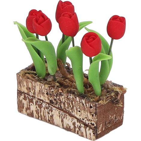 Tulipes artificielles, ornement floral, décoration de jardin pour maison de poupée à l'échelle 1:12, modèle réduit, accessoire miniature, rouge. (1/5)