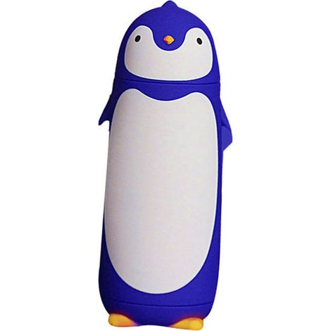 Gourde isotherme pingouin 300 ml, bleue, idéale pour les activités de plein air.