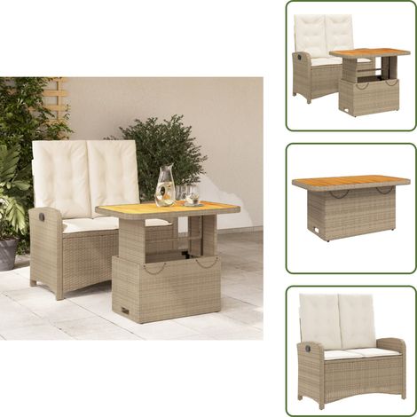 Coussin de siège - vidaXL Ensemble à manger de jardin et coussins 2 pcs beige poly rotin - Coussin de dossier