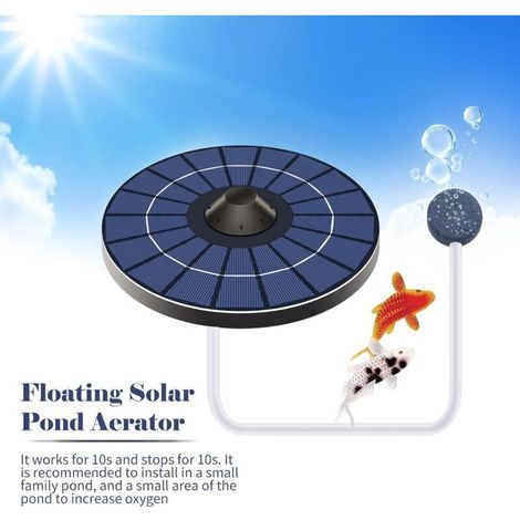 Solar Pond Aerator, Oxygen Pump with Air Hose and Bubble Stone, Floating Water Pond Aerator, Aquarium Oxygenator for Bird Bath Fountain (1/3)