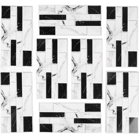 Lot de 27 carreaux de papier peint adhésifs en PVC résistant à l'usure, imitation brique blanche et noire, pour cuisine et salle de bain.