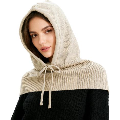 Cagoule écharpe 2-en-1 tricotée coupe-vent pour homme et femme blanc (1/5)