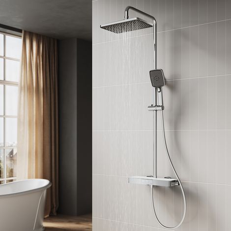 SONNI Rubinetto doccia termostatico misto con pulsante e 3 modalità di flusso dell'acqua, soffione doccia quadrato in acciaio inox (1/5)