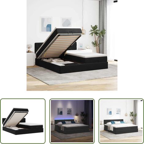Matratze - Ottoman-Bett mit Matratzen & LEDs Schwarz 160x200 cm Samt (1/5)