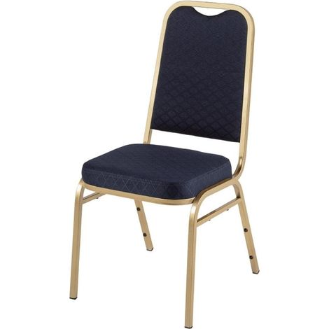 Lot de 4 chaises empilables en acier doré – Assise rembourrée en polyester bleu – Hauteur d'assise 460 mm – Normes EN15373 niveau 3 – Bolero (1/5)