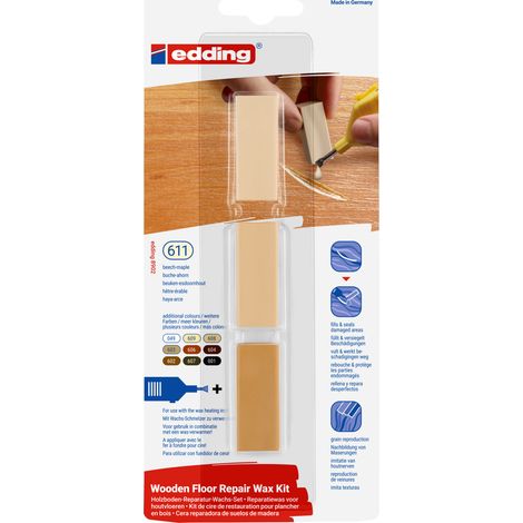 Edding - Kit de 3 cires dures pour planchers en bois E8902 hêtre-érable - pour réparer rapidement les dommages causés aux sols en bois et stratifiés
