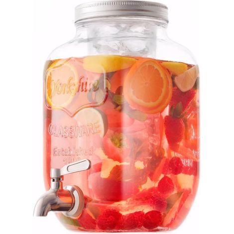 Distributeur de boissons en verre avec robinet en acier inoxydable de 3,7 l - Distributeur de boissons anti-fuite avec noyau de glace, remplissage facile - Pichet en verre à large goulot - Accessoires (1/5)